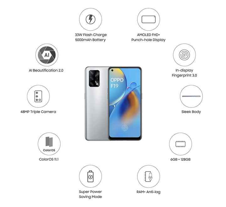OPPO F19 Space Silver 128 GB 6 GB RAM (F19 SILVER 6+128GB)